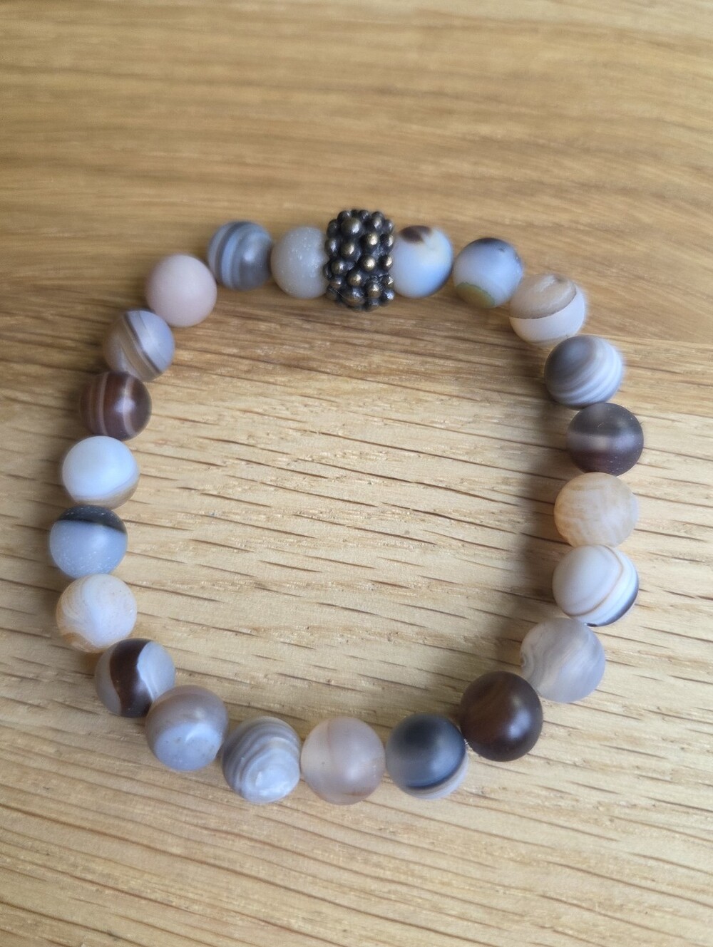 Brown Line Agate Beaded Stretch Bracelet | Handmade